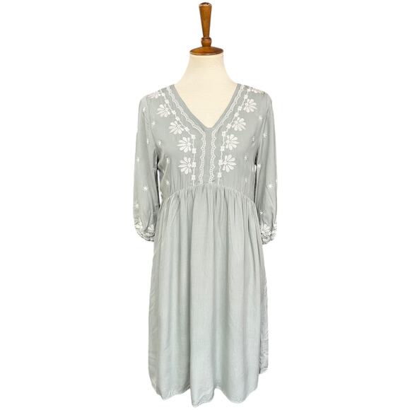 NWT Bohme Sage Green Embroidered Boho Western Indie Dress Size Small - Picture 2 of 8